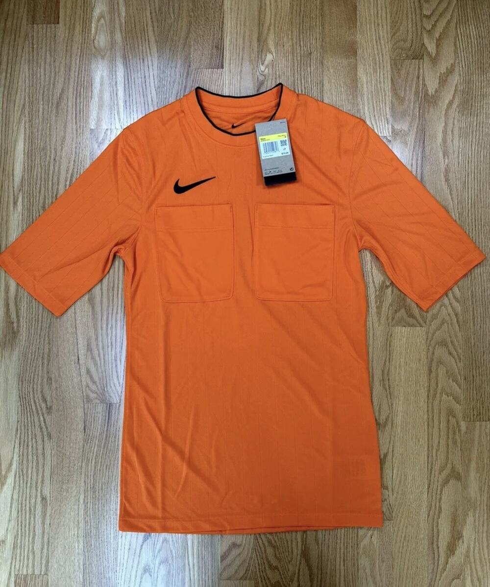 Nike Dri Fit Soccer Orange Double Pocket Referee Shirt Mens Size S DH8024